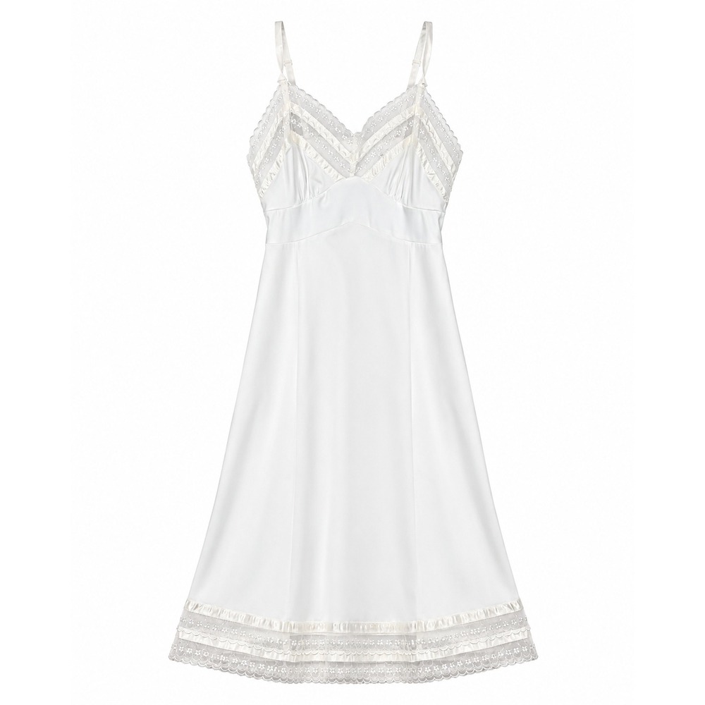 Vintage Penneys Adonna Full Slip Women's 34 White Lace Embroidered Bridal Retro